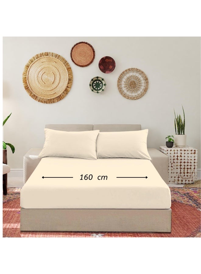 Deluxe Creamy Beige Comfy Fitted Bed Linen Set (3 Pieces) - 160 cm - Image 1